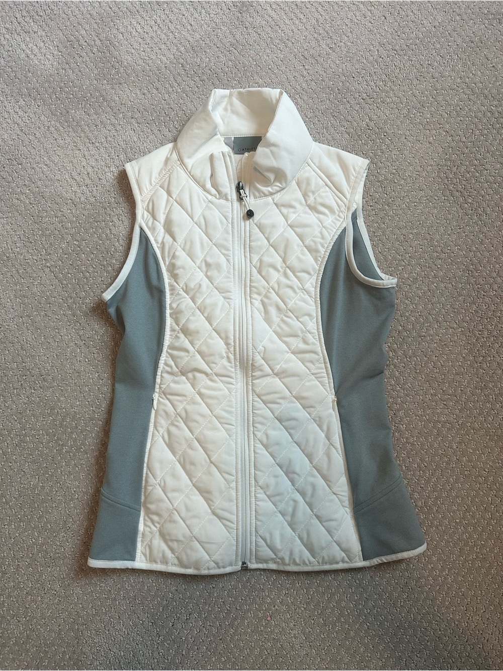 Athleta White Quilted Vest with Gray Knit Sides